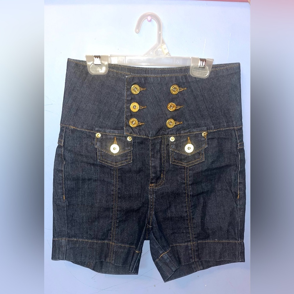 Zana Di Blue High Waist Shorts with Gold Hardware